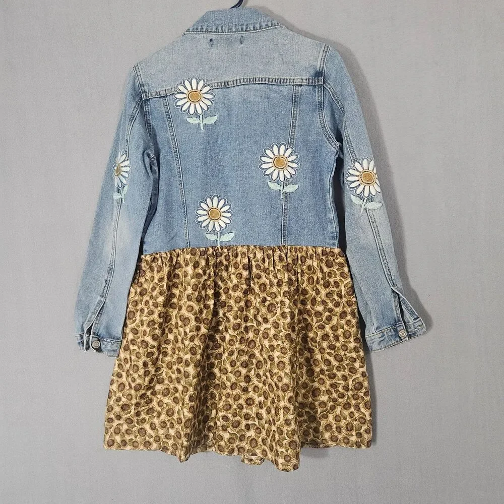 Upcycled Embroidered Denim Jacket with Sunflowers Size Small Cottage - Picture 3 of 7